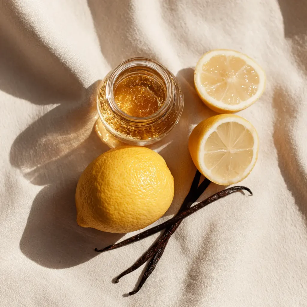 Fruits rôtis airfryer : 7 recettes caramélisées en moins de 10 minutes 2 Les trois ingrédients universels pour rôtir des fruits au airfryer : miel, citron et vanille sur fond lin crème