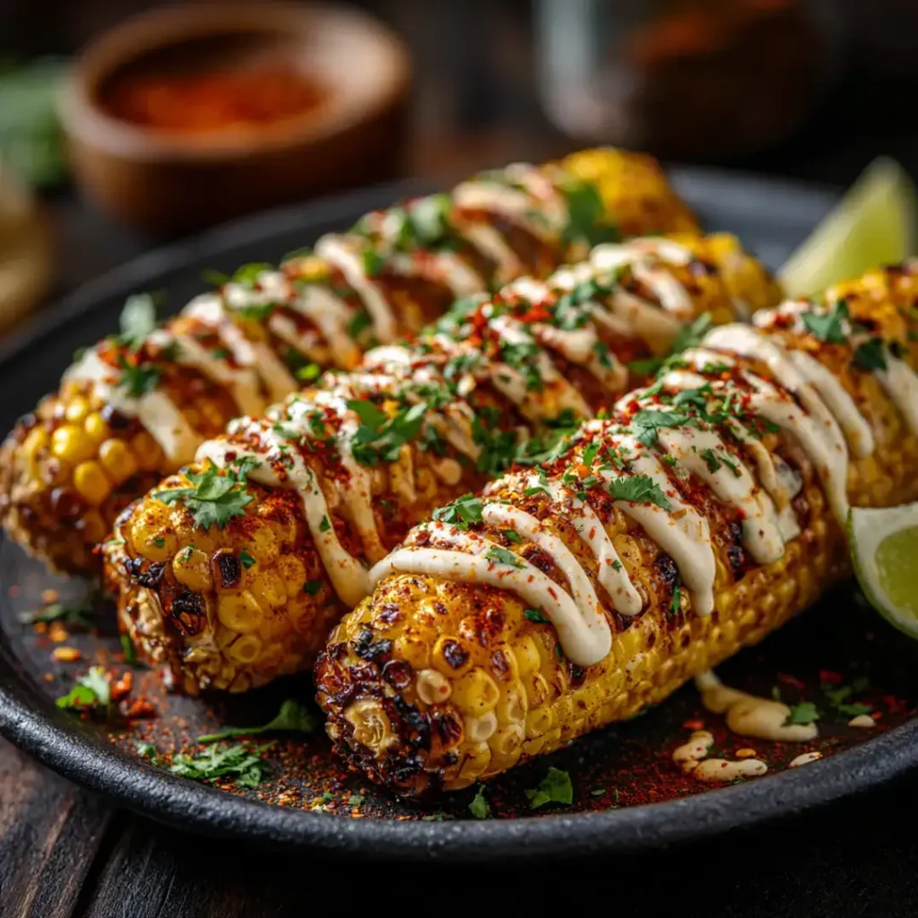 Épis de maïs au airfryer 7 Épis de maïs au airfryer version elotes mexicains nappés de sauce mayo-citron vert avec paprika et coriandre fraîche
