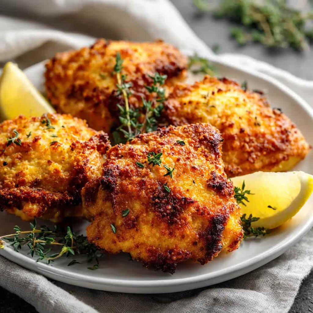 Temps de cuisson airfryer 2 Cuisses de poulet dorées cuites à l'airfryer avec thym frais et citron