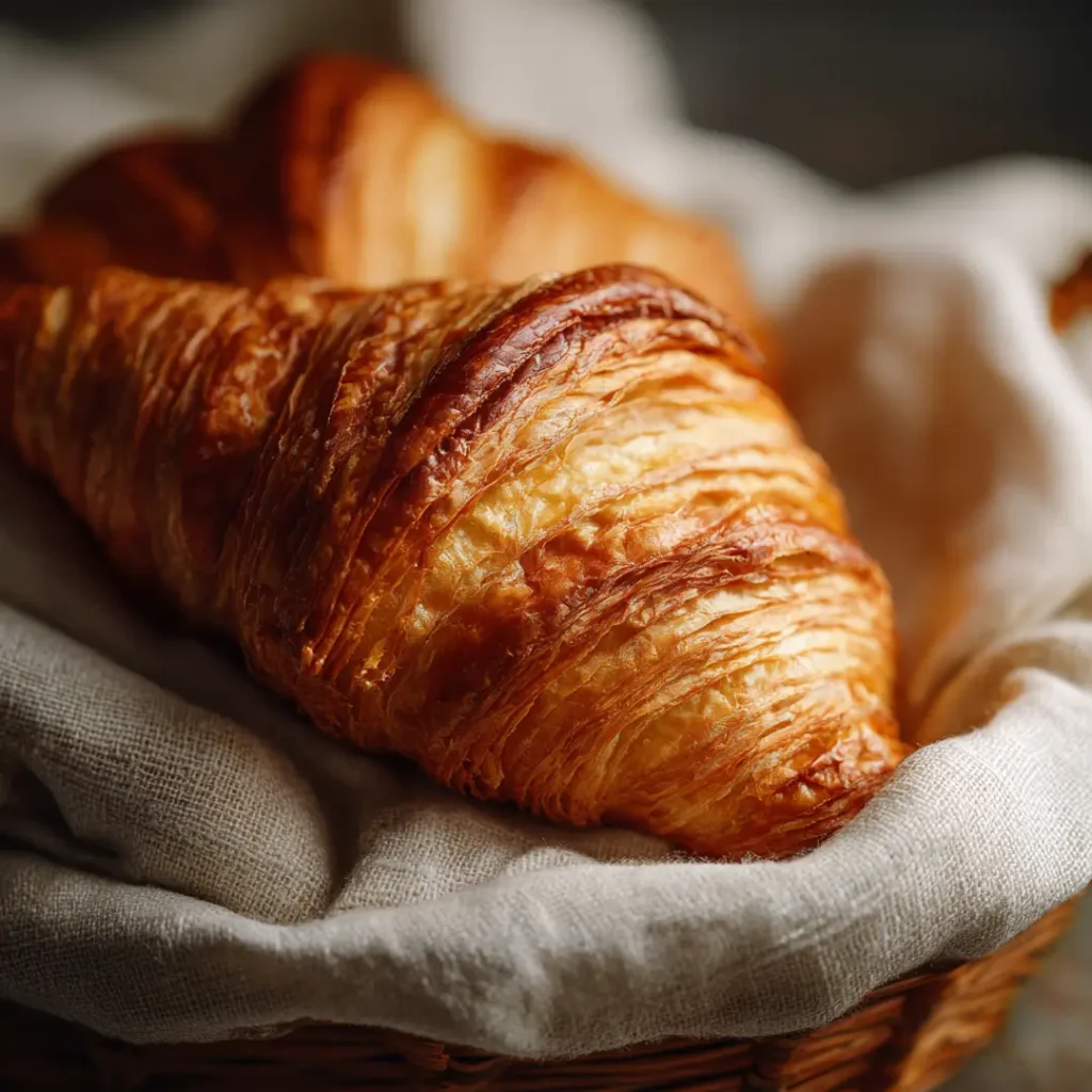 Réchauffer au airfryer : le guide complet 5 Croissant doré et feuilleté réchauffé au airfryer sur fond lin crème