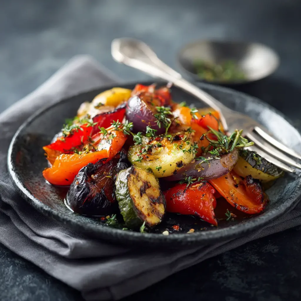 Légumes grillés au airfryer 5 Assiette de légumes grillés airfryer prête à être dégustée