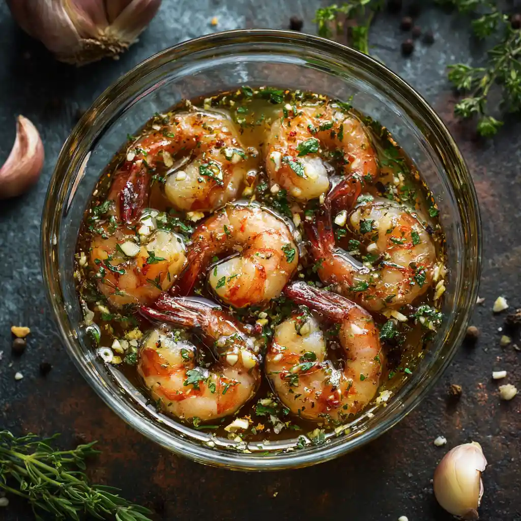 Crevettes à l’ail au Airfryer 5 crevettes dans la marinade à l’ail